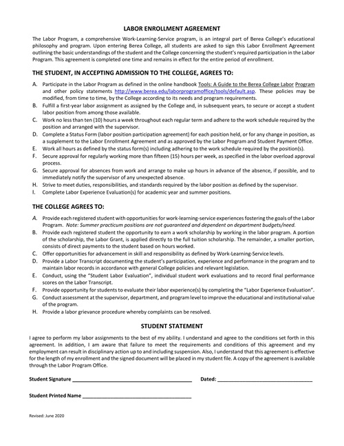 Labor Enrollment Agreement