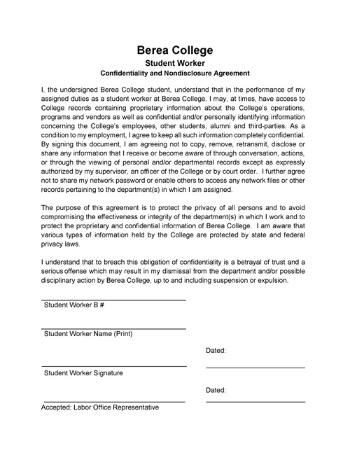Student Worker Confidentiality Agreement